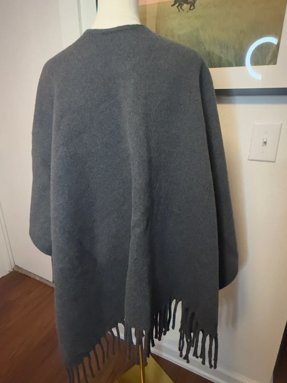 FENDI Roma 100% Wool Fringe Poncho Cape Oversized Pocket One Size